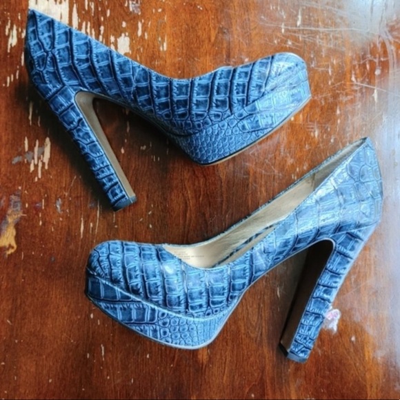 💋BCBGeneration Teal Croc Print Platform Heels Chunky 7.5 - Picture 7 of 12